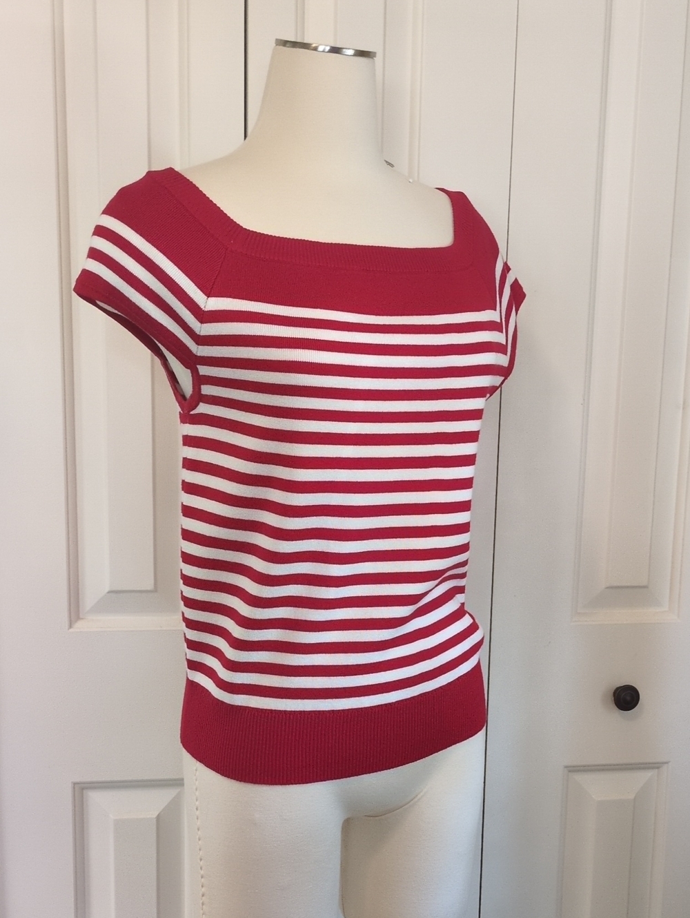 Red and White Striped Women's Boatneck Top